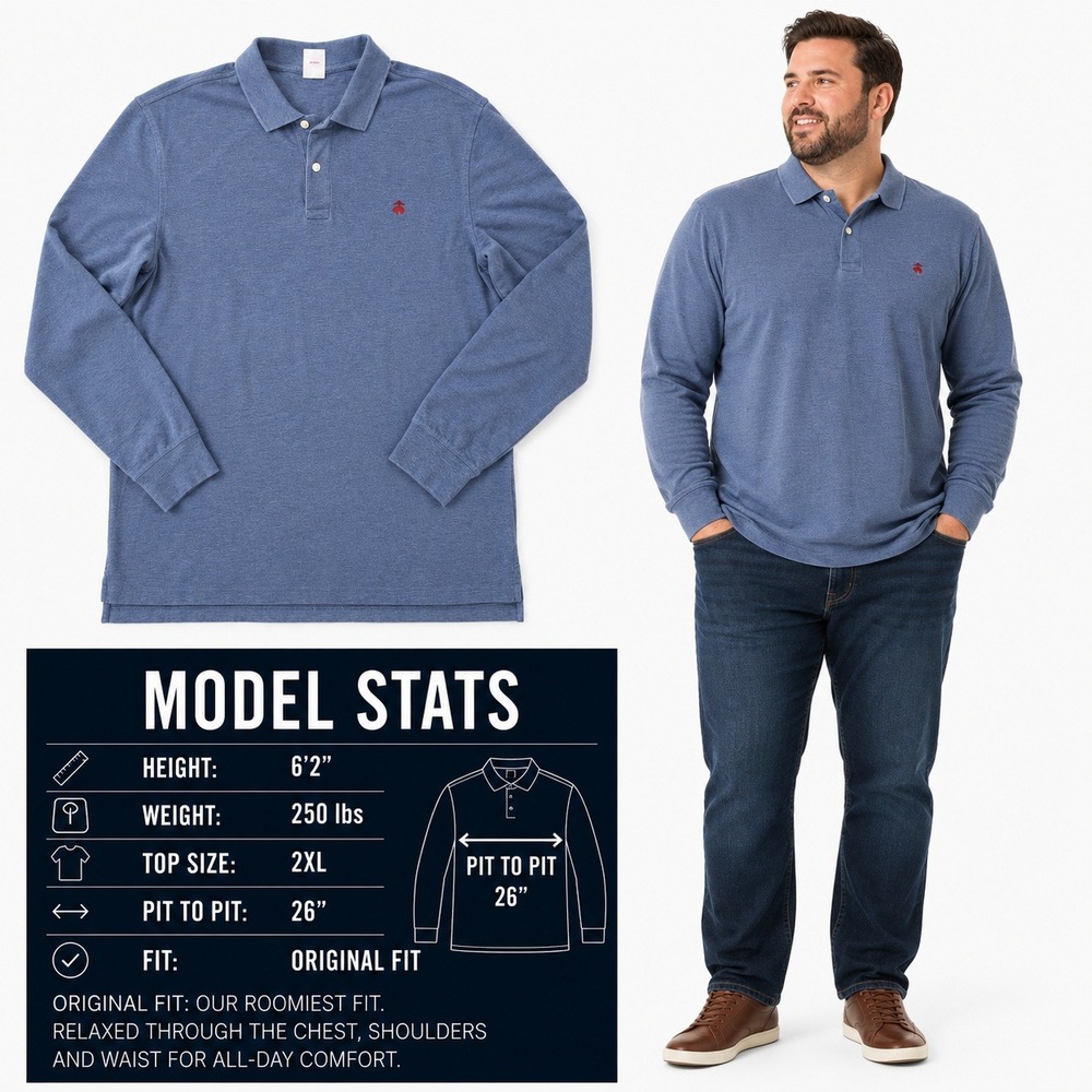 Brooks Brothers Mens XXL Blue Supima Cotton Long Sleeve Polo Shirt Original Fit
